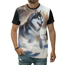 Camiseta Husky Siberiano Cachorro Correndo Na Neve Animal Camiseta Husky Siberiano Cachorro Correndo Na Neve Animal