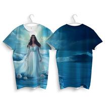 Camiseta Iemanjá Umbanda Linda Estampa Azul Rainha do Mar