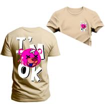 Camiseta IM Ok Frente Costas Algodão Confortável Estampada Gola Redonda