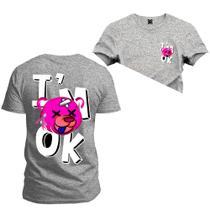 Camiseta IM Ok Frente Costas Algodão Confortável Estampada Gola Redonda