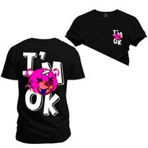 Camiseta IM Ok Frente Costas Algodão Confortável Estampada Gola Redonda