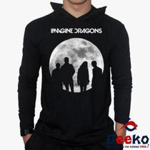 Camiseta Imagine Dragons Manga Longa com Capuz 100% Algodão Geeko