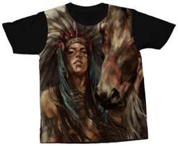Camiseta Índia com Cavalo Camisa Indígena - Darkwood