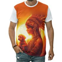 Camiseta Indígena Com Filhote Cachorro Pôr Do Sol Índia