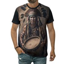 Camiseta Indígena Índio Com Tambor Tribo Cacique Povos