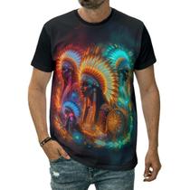 Camiseta Indígena Povos Arte Cocar Penas Estampada Brasil