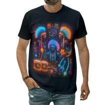 Camiseta Indígena Povos Arte Cocar Penas Estampada Colorida