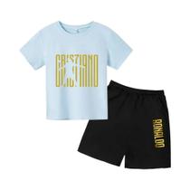Camiseta Infantil 3D De Verão Com Estampa De Estrela CR7, Conjunto Curto Com Gola Redonda, Meninos,
