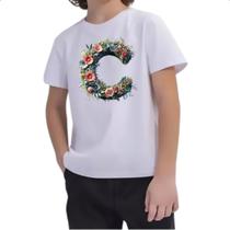 Camiseta Infantil Alfabeto Floral Letra C Camiseta Infantil Alfabeto Floral Letra C