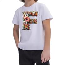 Camiseta Infantil Alfabeto Floral Letra F Camiseta Infantil Alfabeto Floral Letra F