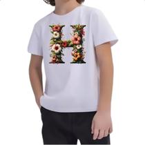 Camiseta Infantil Alfabeto Floral Letra H
