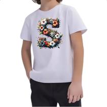 Camiseta Infantil Alfabeto Floral Letra S Camiseta Infantil Alfabeto Floral Letra S