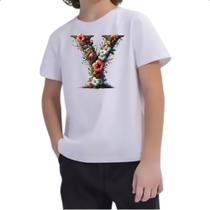 Camiseta Infantil Alfabeto Floral Letra Y Camiseta Infantil Alfabeto Floral Letra Y