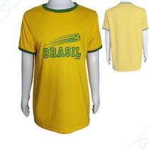 Camiseta Infantil Amarelo Menino Brasil Copa Do Mundo Em Malha - Katitus