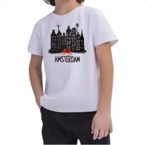 Camiseta Infantil Amsterdam Pintura Nanquim Camiseta Infantil Amsterdam Pintura Nanquim