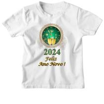 Camiseta Infantil Ano Novo Relogio Verde
