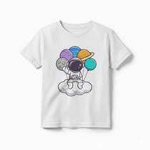 Camiseta Infantil Astronauta 100% Algodão Menino e Menina Manga Curta Estampada
