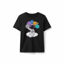 Camiseta Infantil Astronauta 100% Algodão Menino e Menina Manga Curta
