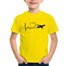 Camiseta Infantil Avião Batimentos Cardíacos Coração - Foca na Moda