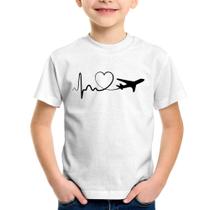 Camiseta Infantil Avião Batimentos Cardíacos Coração - Foca na Moda