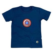 Camiseta Infantil Azul escudo cruz Algodão Penteado Premium Camiseta Infantil Azul escudo cruz Algodão Penteado Premium
