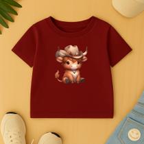 Camiseta Infantil Basica Estamp Touro Chapéu Infantil Modinha Juvenil Fofa Rodeio Peão Country Lindo