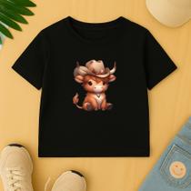 Camiseta Infantil Basica Estamp Touro Chapéu Infantil Modinha Juvenil Fofa Rodeio Peão Country Lindo