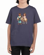 Camiseta infantil básica juvenil estampa CRISTÃ PERSONAGEM BIBLICO JOSÉ E MARIA