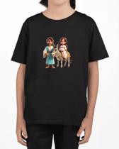 Camiseta infantil básica juvenil estampa CRISTÃ PERSONAGEM BIBLICO JOSÉ E MARIA