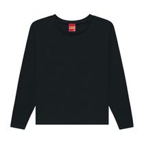 Camiseta Infantil Básica Meninos Manga Longa Preta em Meia Malha Camiseta Infantil Básica Meninos Manga Longa Preta em Meia Malha