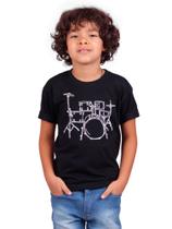 Camiseta Infantil Bateria Line Drum Preta Camiseta Infantil Bateria Line Drum Preta