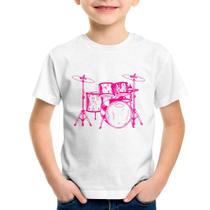Camiseta Infantil Bateria Música (rosa) - Foca na Moda