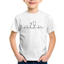 Camiseta Infantil Batimentos Cardíacos Estetoscópio Medicina - Foca na Moda
