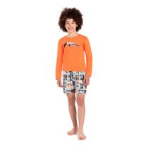 Camiseta Infantil BGR c/ Proteção UV50+ e Shorts Microsuedine Laranja/Off White