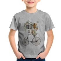 Camiseta Infantil Bicicleta e Livros - Foca na Moda