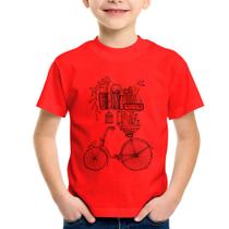 Camiseta Infantil Bicicleta e Livros - Foca na Moda