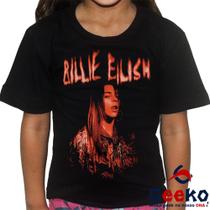Camiseta Infantil Billie Eilish 100% Algodão Pop Indie Geeko