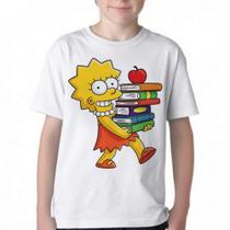 Camiseta Infantil Blusa Criança Simpsons Lisa Livros