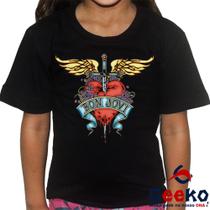 Camiseta Infantil Bon Jovi 100% Algodão Rock Geeko