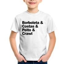 Camiseta Infantil Borboleta & Costas & Peito & Crawl - Foca na Moda