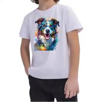 Camiseta Infantil Border Collie Watercolor Arte