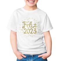 Camiseta Infantil Branca Feliz Ano Novo Reveillon