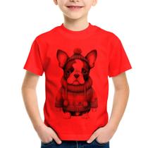Camiseta Infantil Cachorro Bulldog Francês Natalino - Foca na Moda