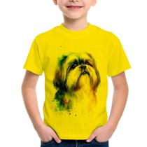 Camiseta Infantil Cachorro Shih Tzu Watercolor - Foca na Moda