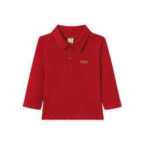 Camiseta Infantil Camisa Gola Polo Vermelha Mangas Longas Caimento Reto Confortável