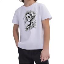 Camiseta Infantil Catrina rosas grafite Camiseta Infantil Catrina rosas grafite