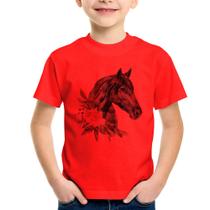 Camiseta Infantil Cavalo e Flores - Foca na Moda