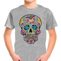 Camiseta Infantil Cinza Caveira Mexicana Skul 02