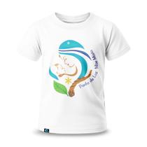 Camiseta Infantil com Estampa Ponto De Luz Mãe Maria 100 Algodão Fio 30.1 Penteado Com reforço de costura nos ombros