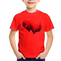 Camiseta Infantil Corações Flores - Foca na Moda